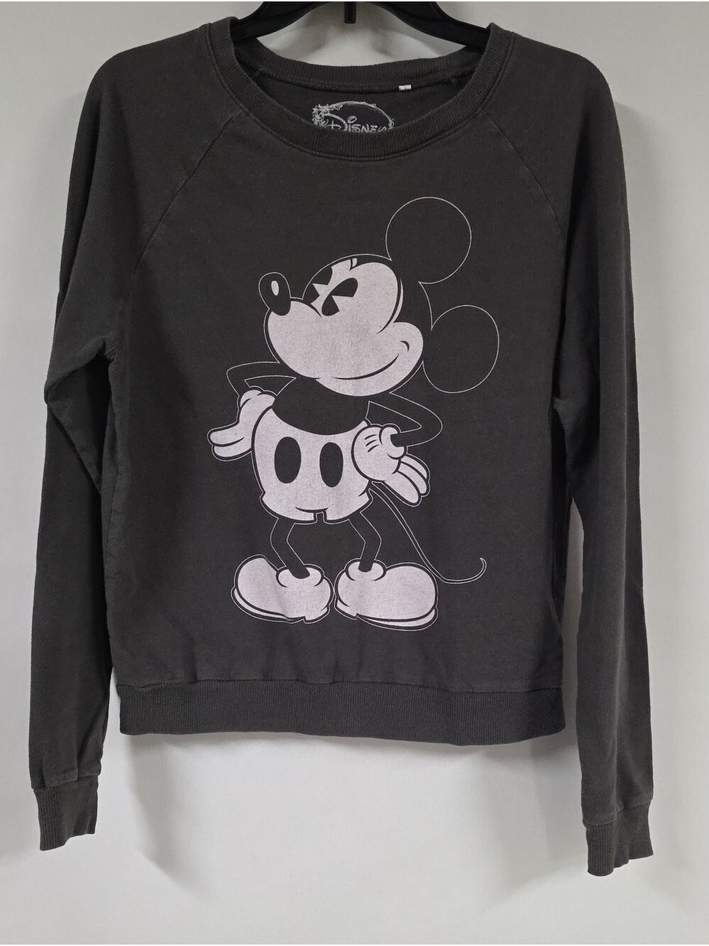 Disney Youth Charcoal Gray Mickey Mouse Distressed Graphic Crewneck, Size Lg